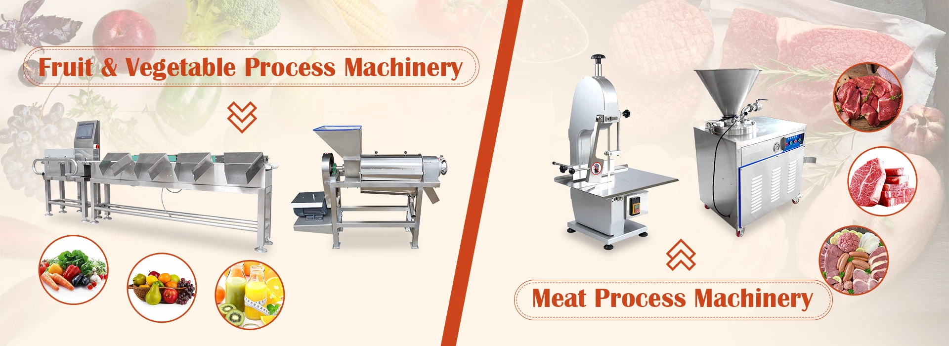 Fruit, vegetable and meat processing machinery
